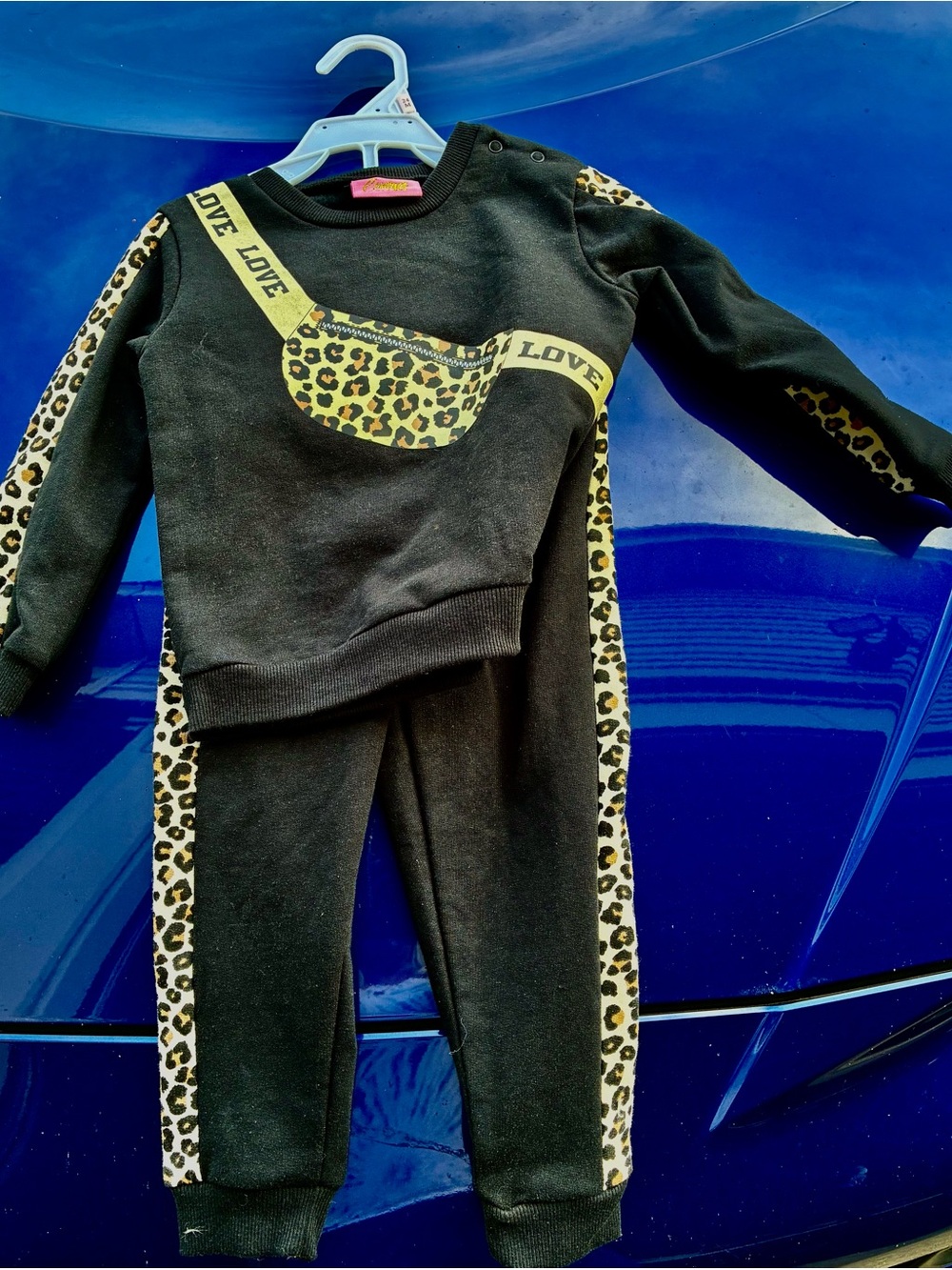 Kids Black Leopard-Trim Sweatshirt & Jogger Set - LOVE Accent